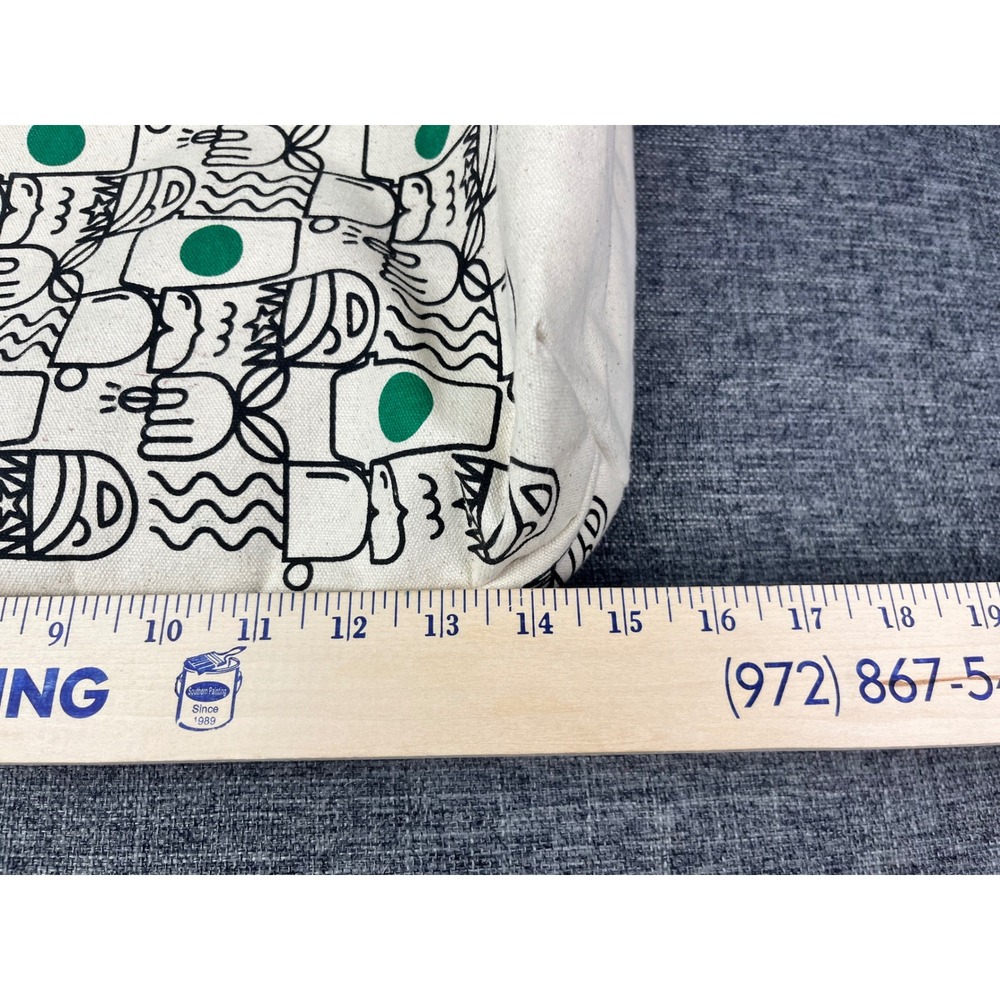 Starbucks Travel Tote Bag Cotton Canvas Coffee Cup Doodle Print Cream Green 2017 - Picture 11 of 14